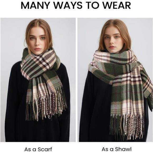Winter Scarfs for Women, Cashmere Feel Plaid Scarf, Long Blanket - Picture 3 of 7